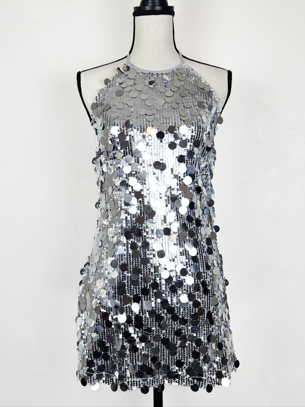 NWT Know One Cares Silver Sequin Halter Mini Dress, Size Small